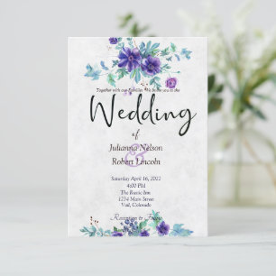 Convite de casamento floral em aquarela roxa