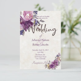 Convite de casamento floral em aquarela roxa