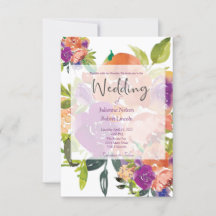 Convite de casamento floral em aquarela roxo e lar