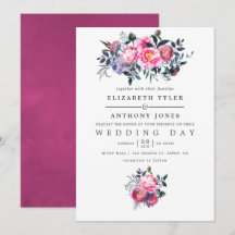 Convite de Casamento Floral em Aquarela Roxo e Ros