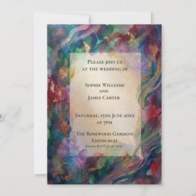 Convite de Casamento Floral em Aquarela Tom Joia (Frente)