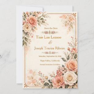 Convite de Casamento Floral em Aquarela Vintage