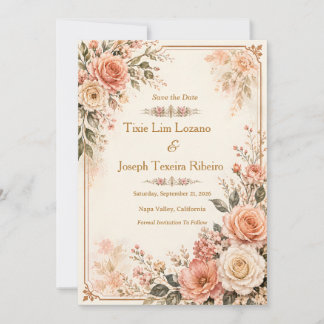 Convite de Casamento Floral em Aquarela Vintage