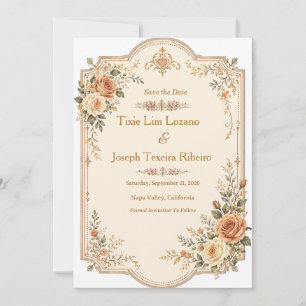 Convite de Casamento Floral em Aquarela Vintage
