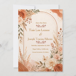 Convite de Casamento Floral em Aquarela Vintage