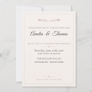 Convite de Casamento Floral em Arte Linear Boho Te