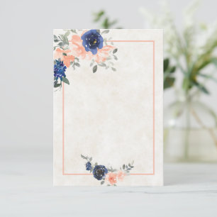 Convite de casamento floral em azul e pêssego com 