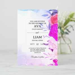 Convite de Casamento Floral em Azul e Turquesa
