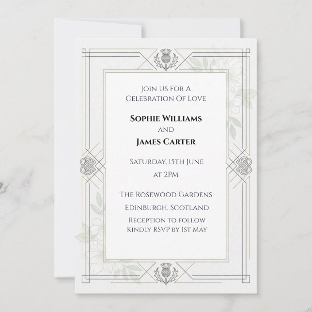Convite de Casamento Floral em Azul Marinho e Pêss (Frente)