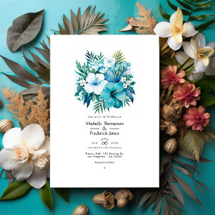 Convite de Casamento Floral em Azul Tropical