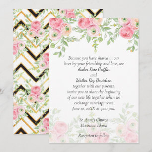 Convite de Casamento Floral em Bege e Verde