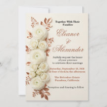 Convite de Casamento Floral em Cobre e Dourado Ele