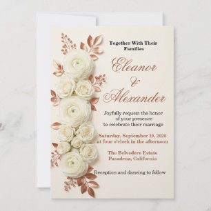 Convite de Casamento Floral em Cobre e Dourado Ele