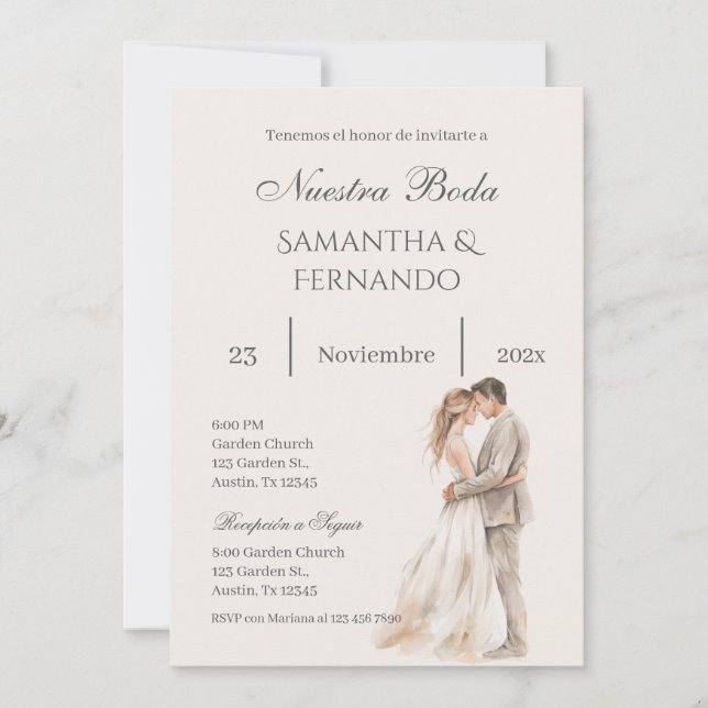Convite de casamento floral em espanhol (Frente)