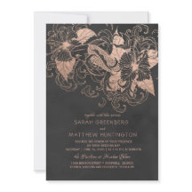 Convite de Casamento Floral em Folha de Ouro Rosa 