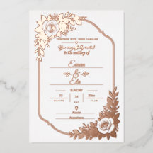 Convite de Casamento Floral em Folha de Ouro Rosa 