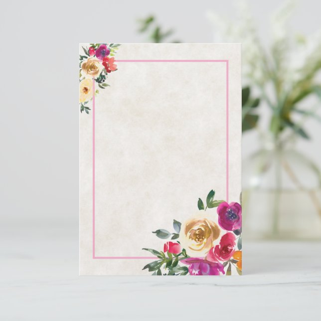 Convite de casamento floral em limão e magenta orç (Em pé/Frente)