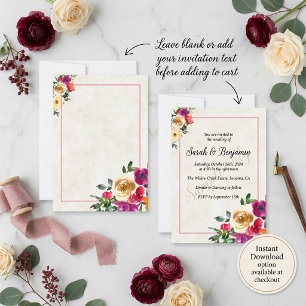 Convite de casamento floral em limão e magenta orç