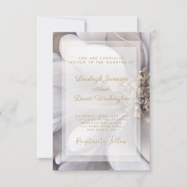 Convite de casamento floral em ouro e prata elegan (Frente)