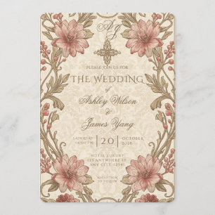 Convite de Casamento Floral em Ouro Rosa Botânico