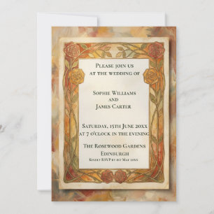 Convite de Casamento Floral em Ouro Rústico