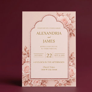 Convite de Casamento Floral em Rose Gold
