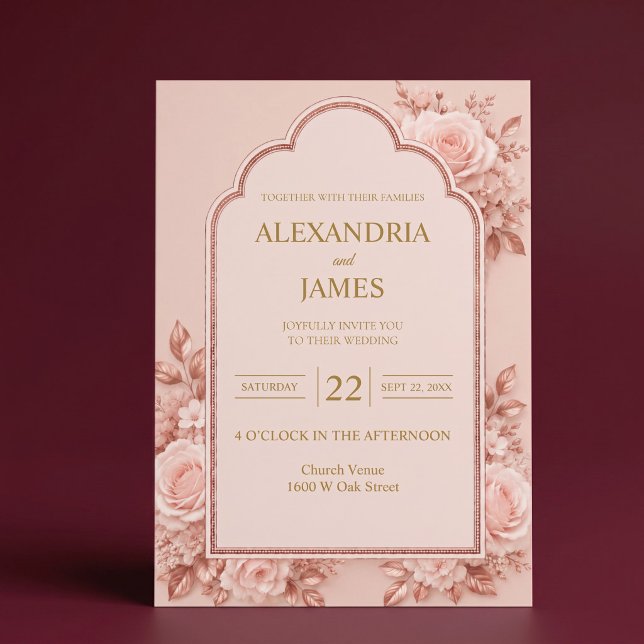 Convite de Casamento Floral em Rose Gold (Criador carregado)