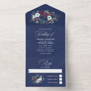 Convite de Casamento Floral em Roxo e Azul Marinho