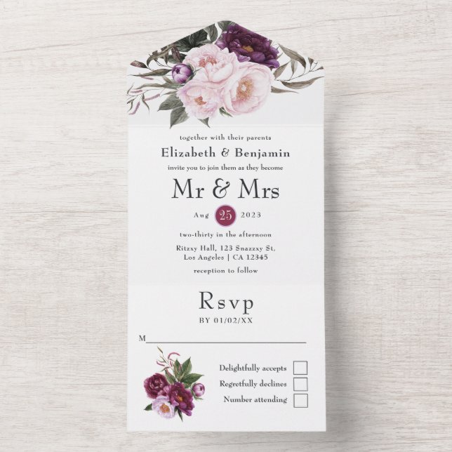 Convite de casamento floral em veludo profundo tud (Interno)