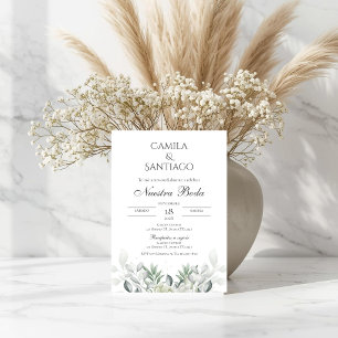 Convite de casamento floral em verde-sage em espan
