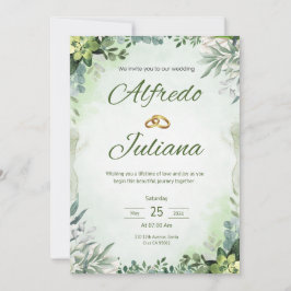 Convite de Casamento Floral em Verde Sage Francês 