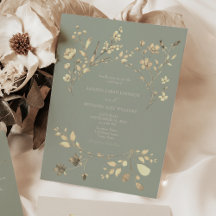 Convite de Casamento Floral em Verde Salvia e Dour
