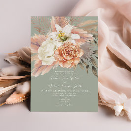 Convite de Casamento Floral em Verde Salvia e Pêss