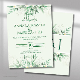 Convite de Casamento Floral em Verde Sálvia Elegan