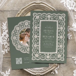 Convite de Casamento Floral em Verde Salvia Vintag
