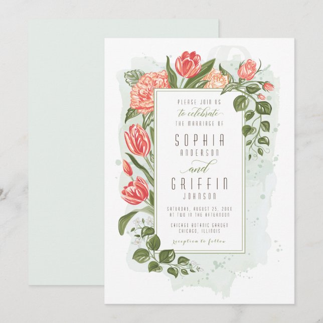 Convite de Casamento Floral Embrace (Frente/Verso)
