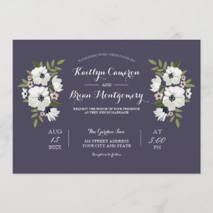 Convite de Casamento Floral Encantador - roxo