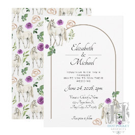 Convite de Casamento Floral Equestre Rústico Roxo