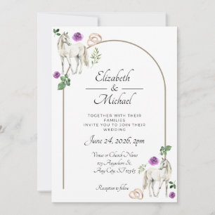 Convite de Casamento Floral Equestre Rústico Roxo