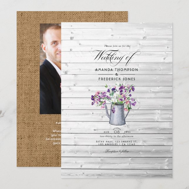 Convite de Casamento Floral Ervilha Doce Jardim Rú (Frente/Verso)