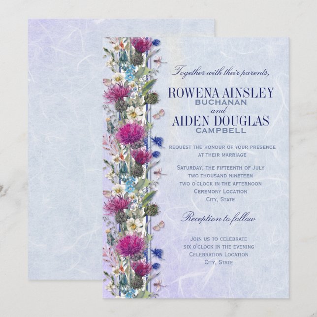 Convite De Casamento Floral Escocês (Frente/Verso)