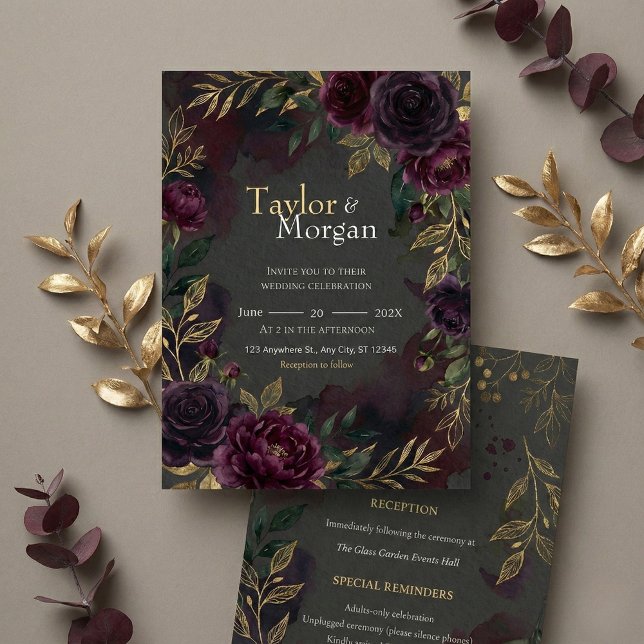 Convite de Casamento Floral Escuro (Criador carregado)