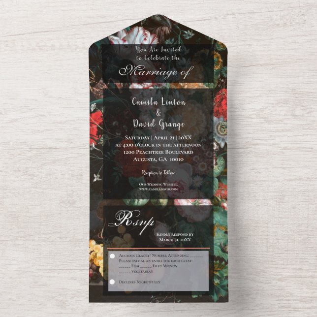 Convite de Casamento Floral Escuro Temperamental T (Inside)