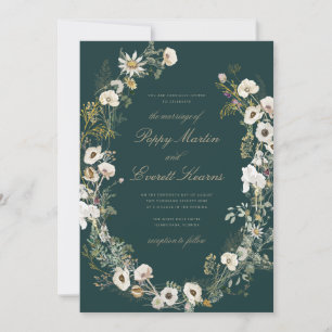 Convite de Casamento Floral Esmeralda e Creme Popp