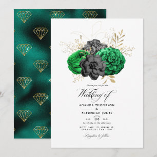 Convite de Casamento Floral Esmeralda Escuro e Dou