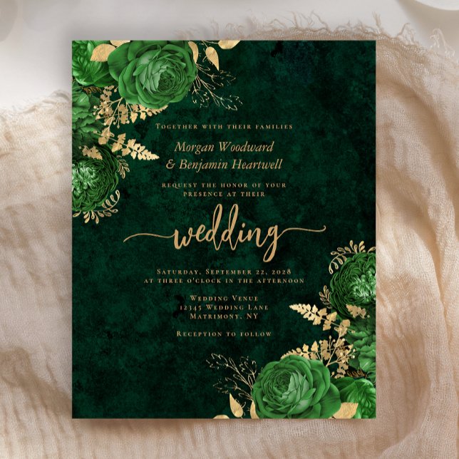 Convite de Casamento Floral Esmeralda Verde Dourad (Criador carregado)