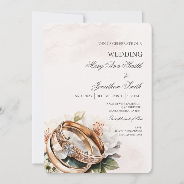 Convite de casamento floral espanhol branco (Frente)