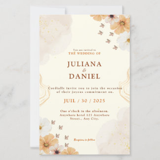 Convite de Casamento Floral Fleur Cream com Detalh