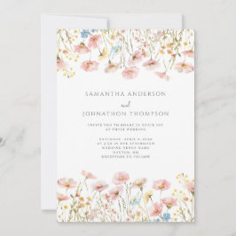 Convite de Casamento Floral Flor de Campo Rosa Beg