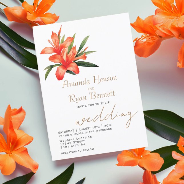 Convite de Casamento Floral Flor de Oleandro em Aq (Criador carregado)